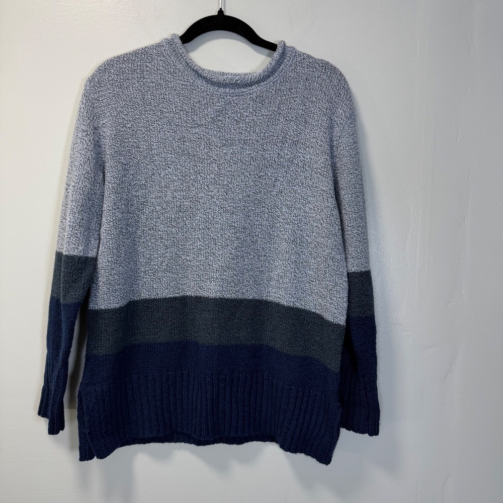 Carolyn Taylor Essentials Blue Colorblock Knit Sweater Small Coastal Classic
